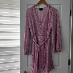 Bellissa V-Neck Long Sleeve Pleated Wrap Dress